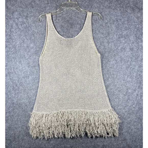 Brunello Cucinelli Sweater Womens Large Beige Cotton Knit Fringe Made in Italy - Picture 4 of 16